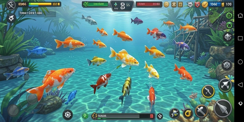 Tampilan colorful dari gameplay Tembak Ikan ID66.