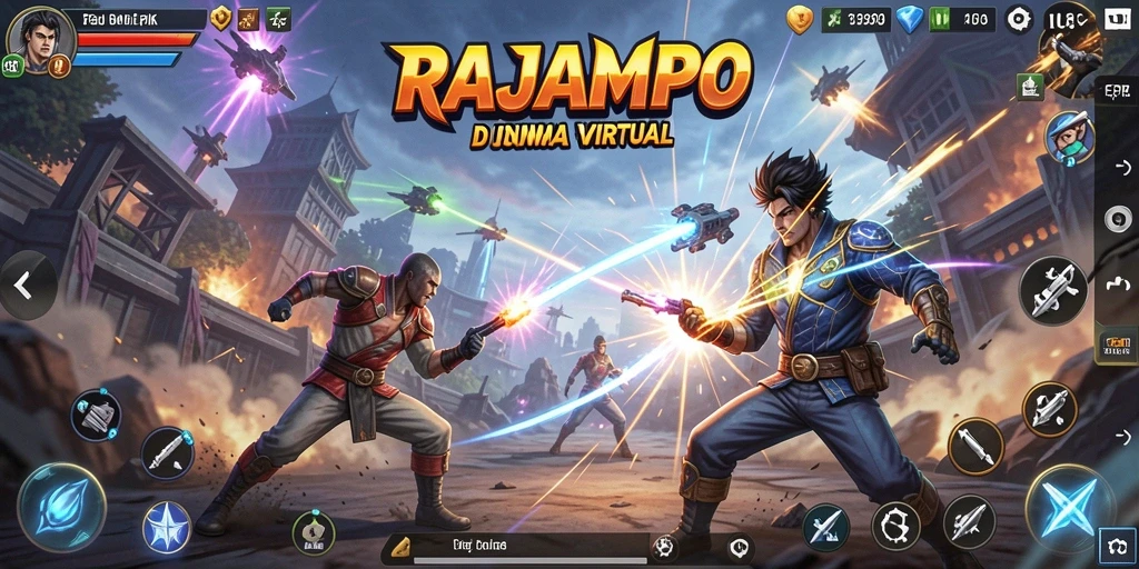Screenshot utama RAJAMPO menampilkan aksi pertarungan yang mendebarkan.