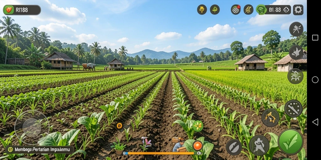 Screenshot utama RI188 menunjukkan gameplay bertani yang menarik.