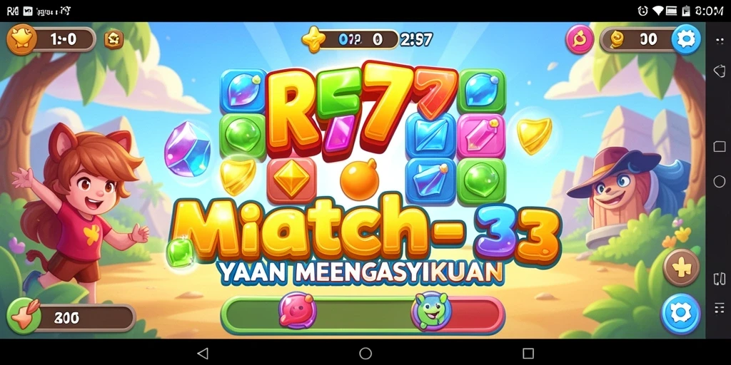 Screenshot gameplay RR777 menampilkan aksi mencocokkan elemen Match-3 yang seru.