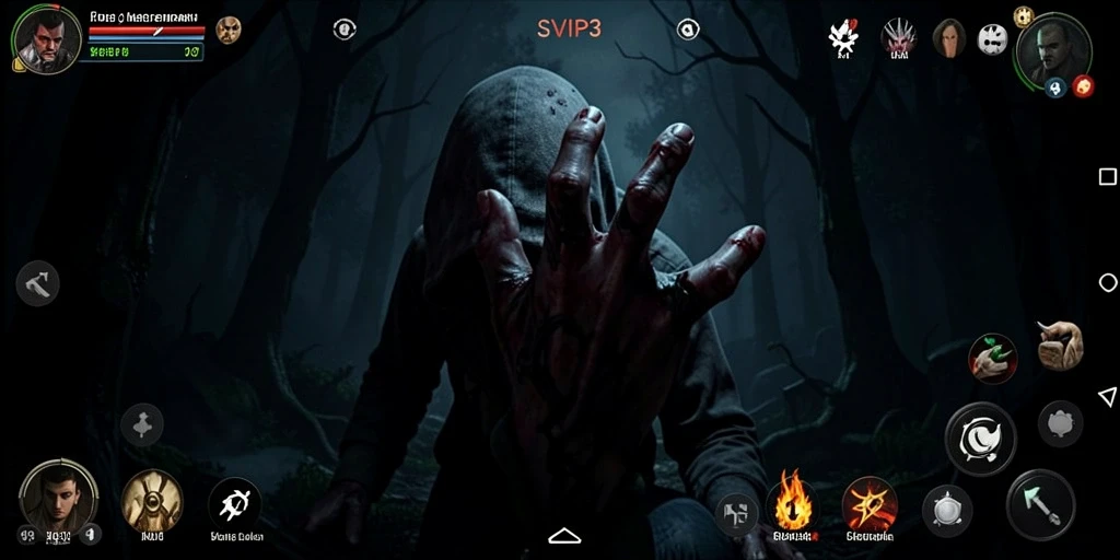 Screenshot gameplay SVIP3 menunjukkan suasana menegangkan saat menjelajahi tempat menyeramkan.