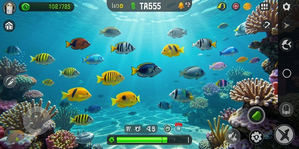 Tampilan screenshot TAR555 yang menunjukkan aksi menembak ikan.