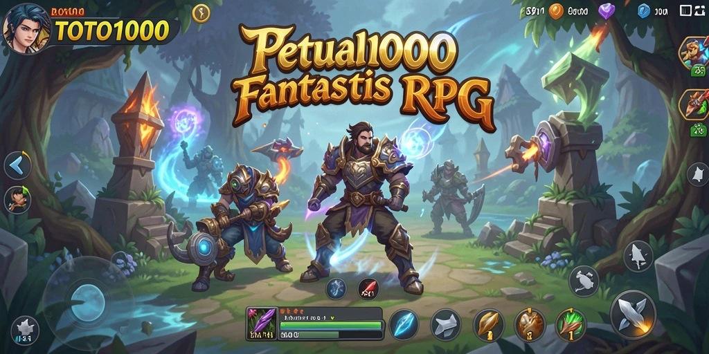 Screenshot permainan TOTO1000 menampilkan aksi seru dalam pertempuran RPG.