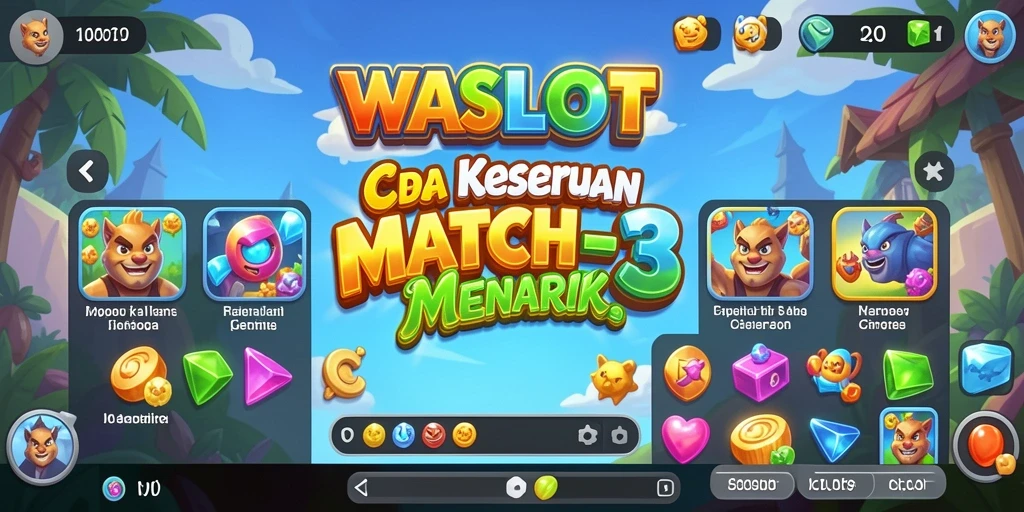 Screenshot utama WASLOT menunjukkan gameplay seru dalam level Match-3.